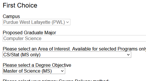 How to find the Joint Stat-CS MS program in the graduate school application.