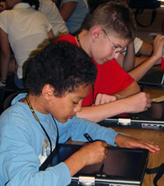 Campers using tablet PCs