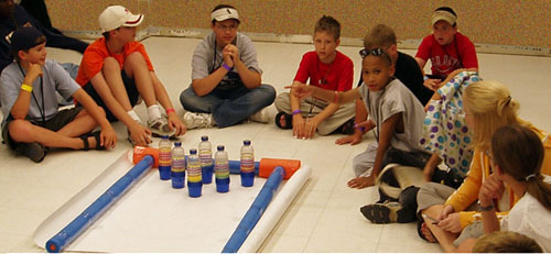 Campers get ready for robot bowling