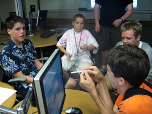 Campers discuss Andy Ziegler's upcoming job at Microsoft.