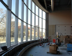The current CS building can be seen from the Farmwald Commons area.
