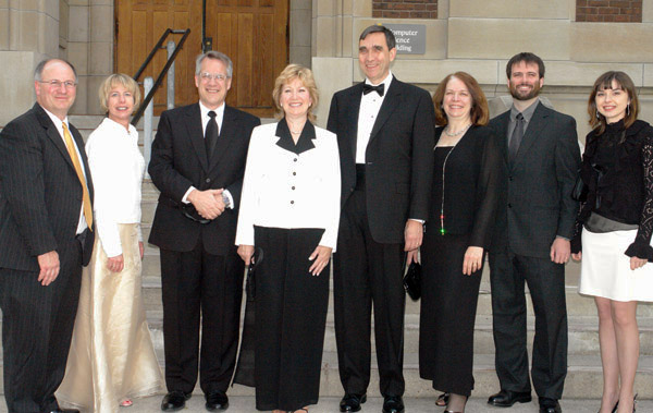 Tony Vidmar, Donna Vidmar, Dr. Tim Korb, Kathy Korb, Prof. Douglas Comer, Christine Comer, Ethan Blanton, and Marina Blanton. 