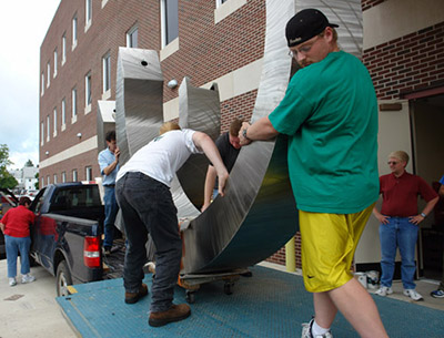 Working on the sculpture