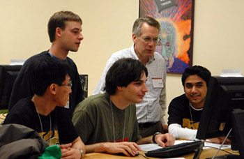 Kester Laurens, Emil Stefanov, and Prakhar Gupta with coach, Tomek Czajka and Dr. Tim Korb. 