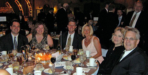 Dan Cooke, Mindy Hart, Bill Walker, Suzi Walker, Kathy Korb, and Tim Korb enjoy the Mira Awards Gala.