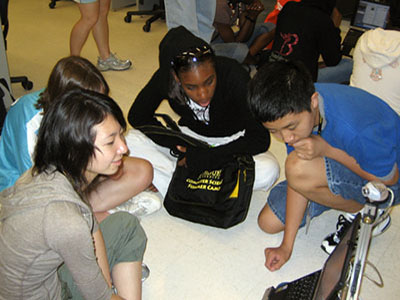 Campers learn more about robotics from demonstrations. 