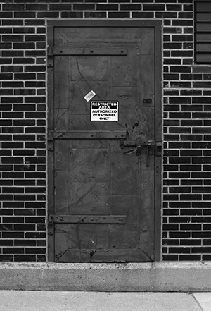 Gray door with lock