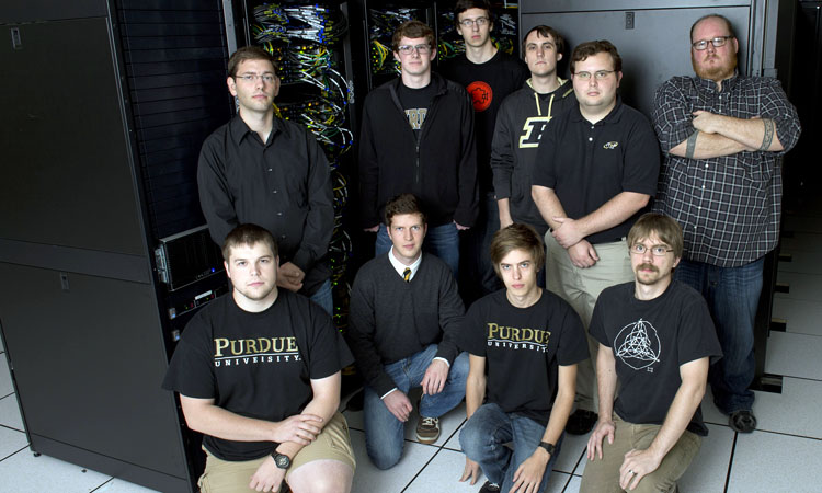 The Purdue Cluster Challenge team poses with the university's new Carter Cluster supercomputer