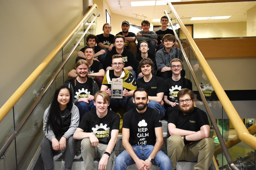 Purdue ACM SIGBots team sitting on steps in Lawson