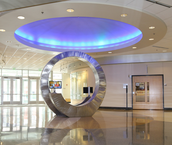 The Echo Spiral Statue inside the Lawson Computer Science Building at Purdue