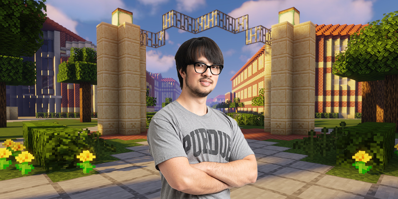 Purdue CS senior, Esteban Vicente-Paulino Richey, has built Purdue’s campus inside of the popular video game Minecraft