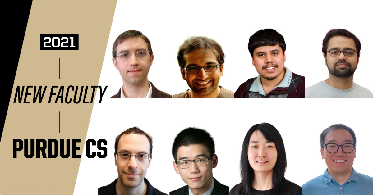 New faculty at the Department of Computer Science, top row from l to r: Steve Hanneke, Rajiv Khanna, Anuran Makur, Ahmed Qureshi, bottom row from l to r: Paul Valiant, Raymond Yeh, Ruqi Zhang & Tianyi Zhang.