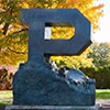 The Unfinished Block P statue on Purdue University's campus