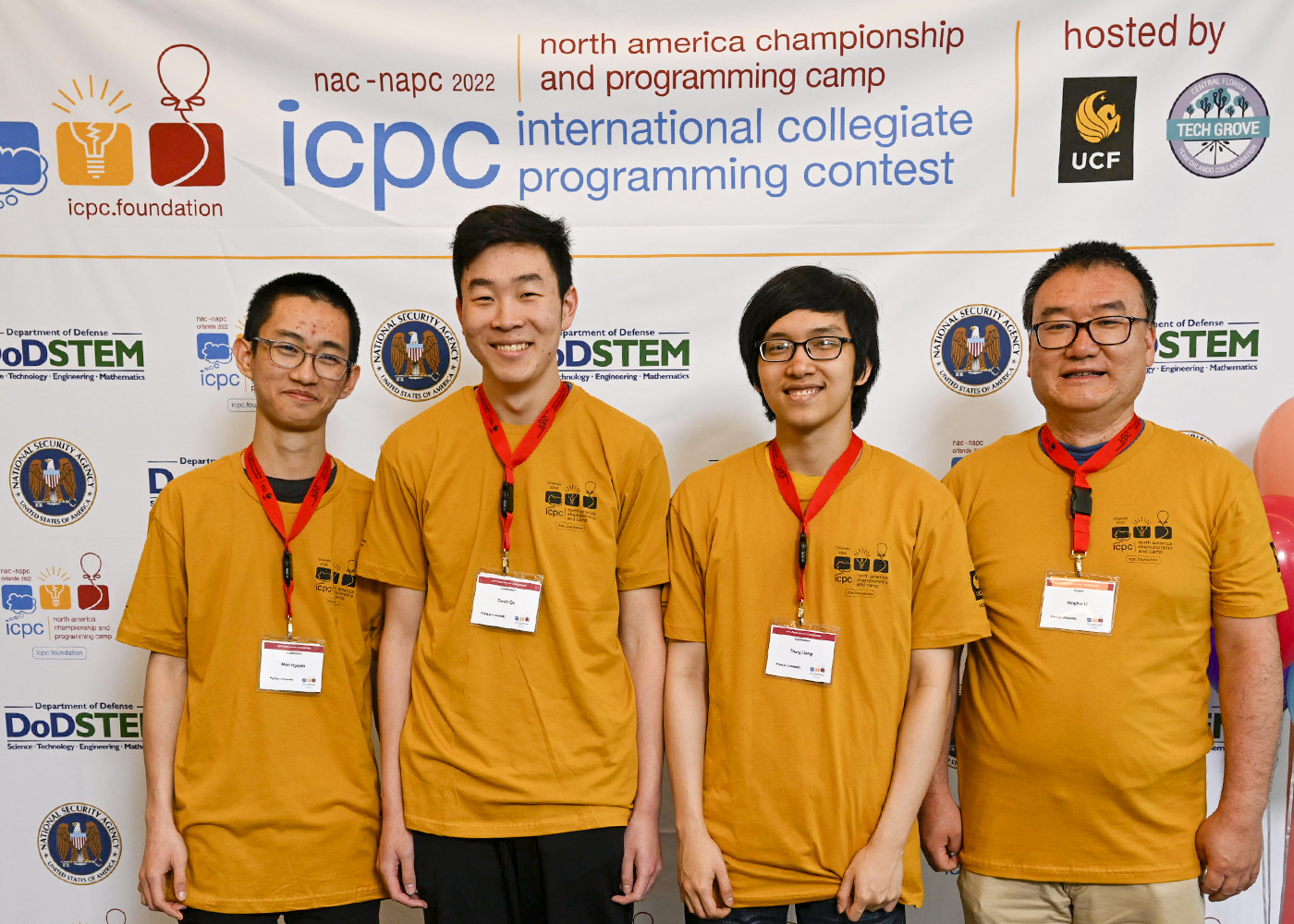 Minh Nguyen, Devin Qu, Trung Dang, and coach Professor Ninghui Li