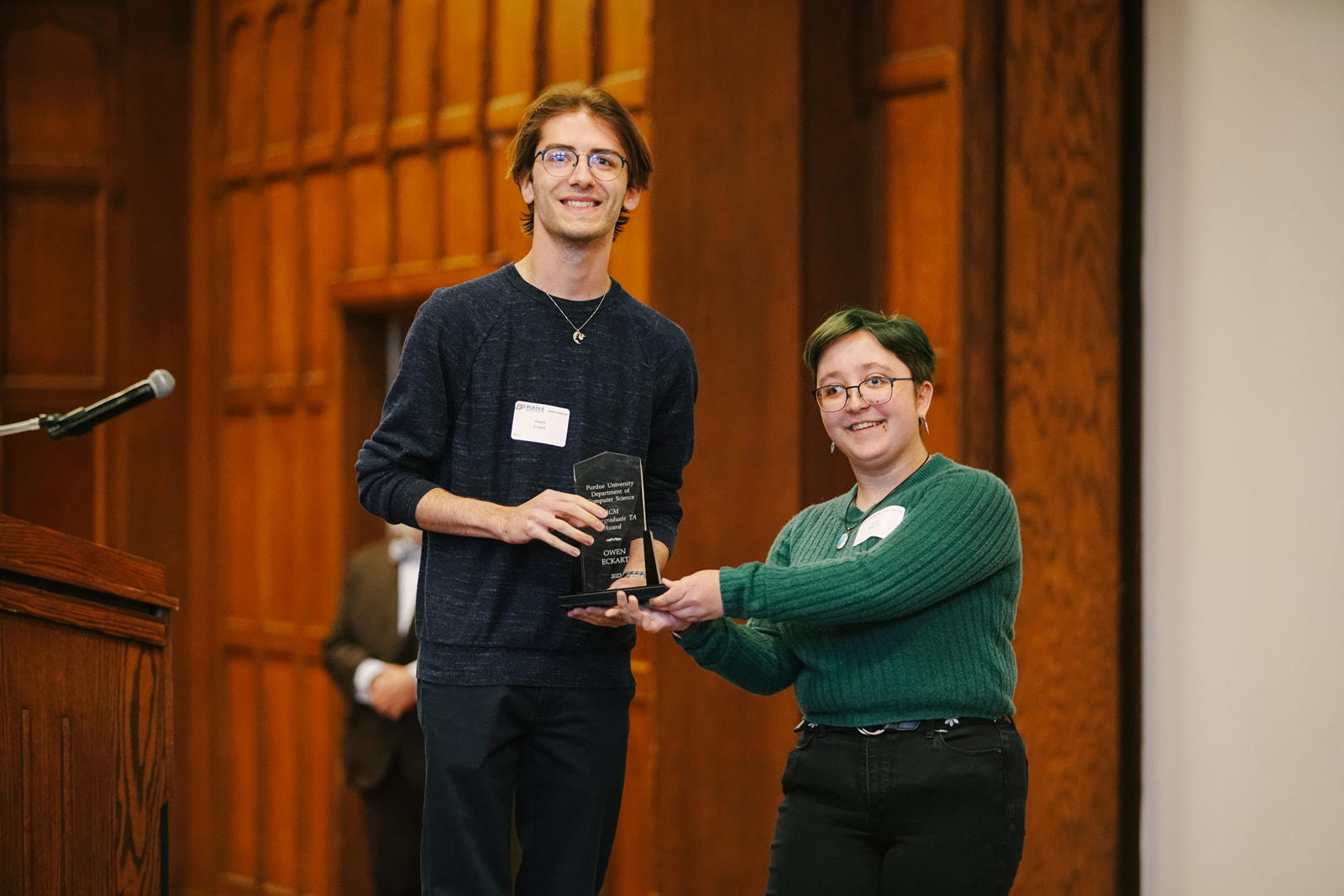 Owen Eckart won the ACM Undergraduate Teaching Assistant Award