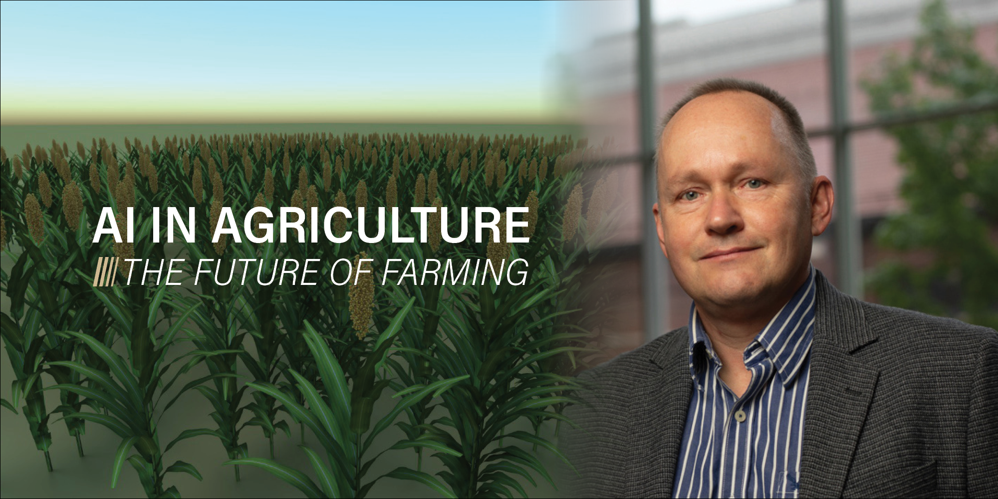 Purdue CS Professor and Associate Head, Bedrich Benes and a computer simulated sorghum field.