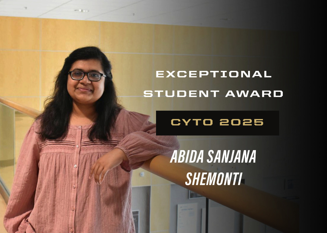 Abida Sanjana Shemonti wins Exceptional Student Award at CYTO 2025 for advancing flow cytometry visualization.