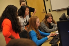 Students using computers.