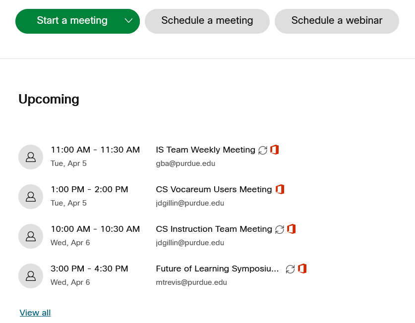 Webex upcoming events