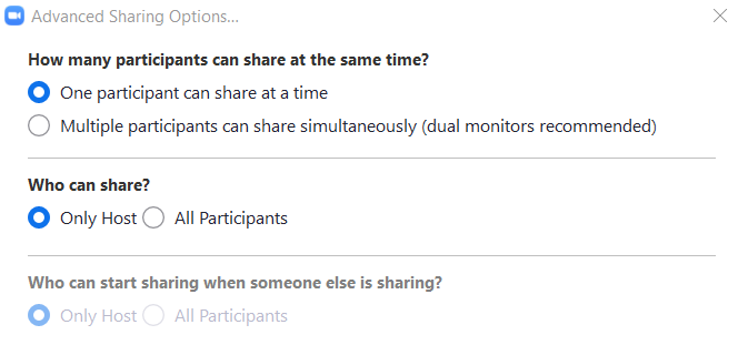 Zoom app advanced sharing options